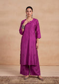 HOC Chanderi Chikankari Solid Women's 2 PC Long Kurta Set - Purple