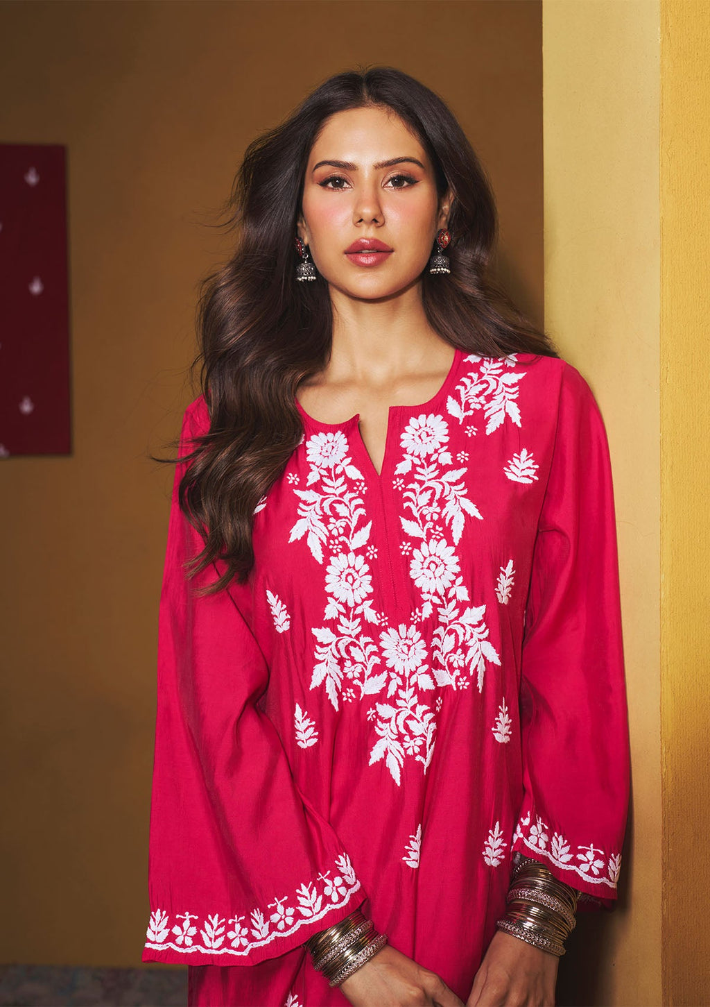 Sonam Pink Chanderi Chikankari Kurta Set