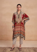 HOC Crepe Chikankari Printed Straight Women's Short Kaftan-Rust