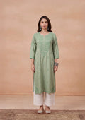 HOC Rayon Chikankari Solid Women's Long Kurta - Jade Green