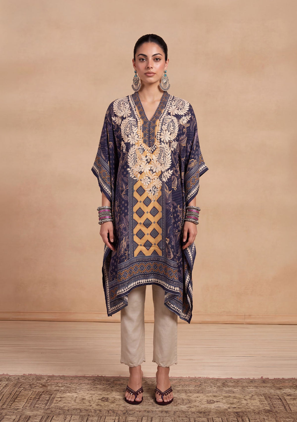 HOC Women Purple Crepe Chikankari Short Kaftan