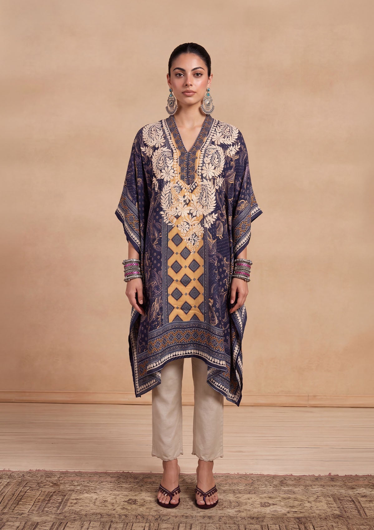 HOC Women Purple Crepe Chikankari Short Kaftan