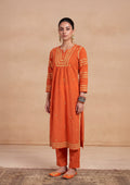 HOC Adila Chikankari Solid Women's Long Kurta - Orange