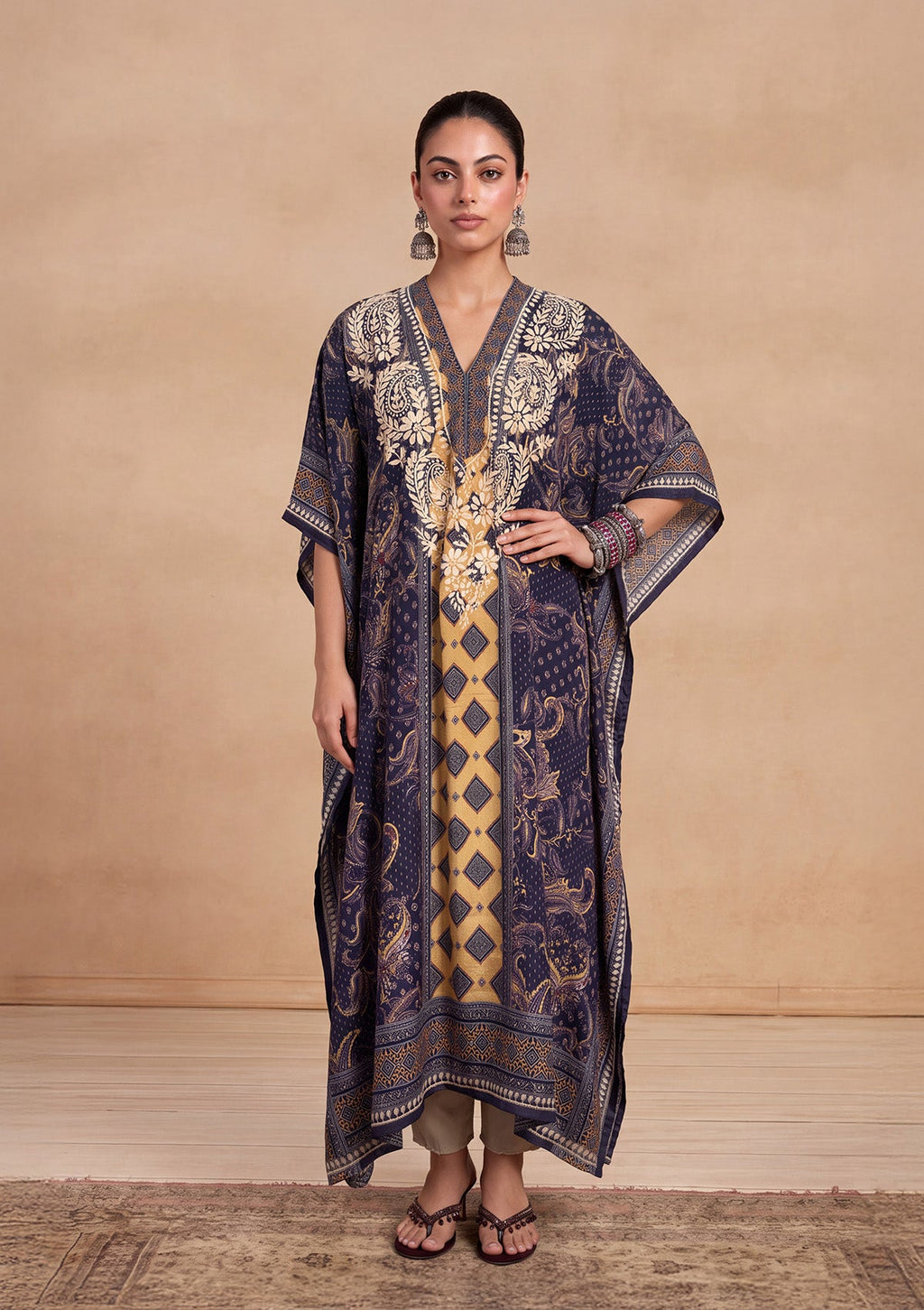HOC Women Purple Crepe Chikankari Kaftan