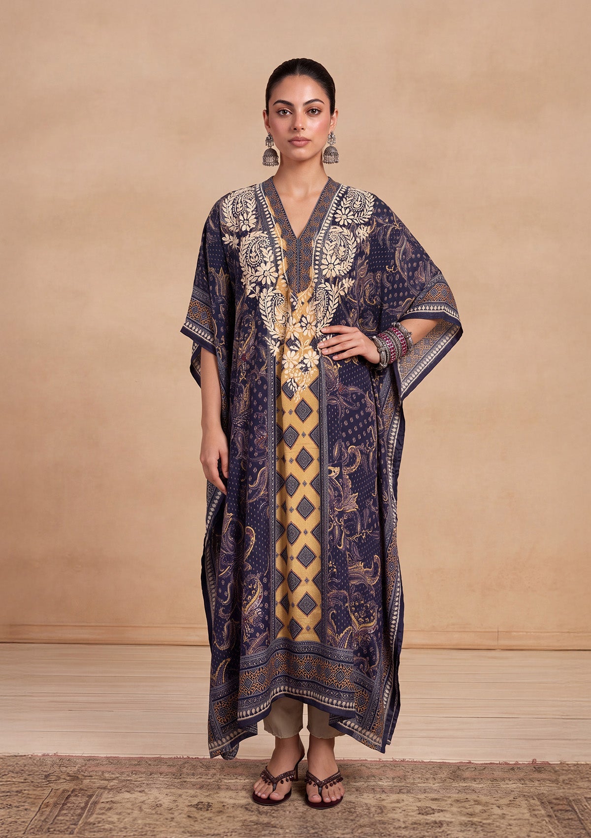 HOC Women Purple Crepe Chikankari Kaftan
