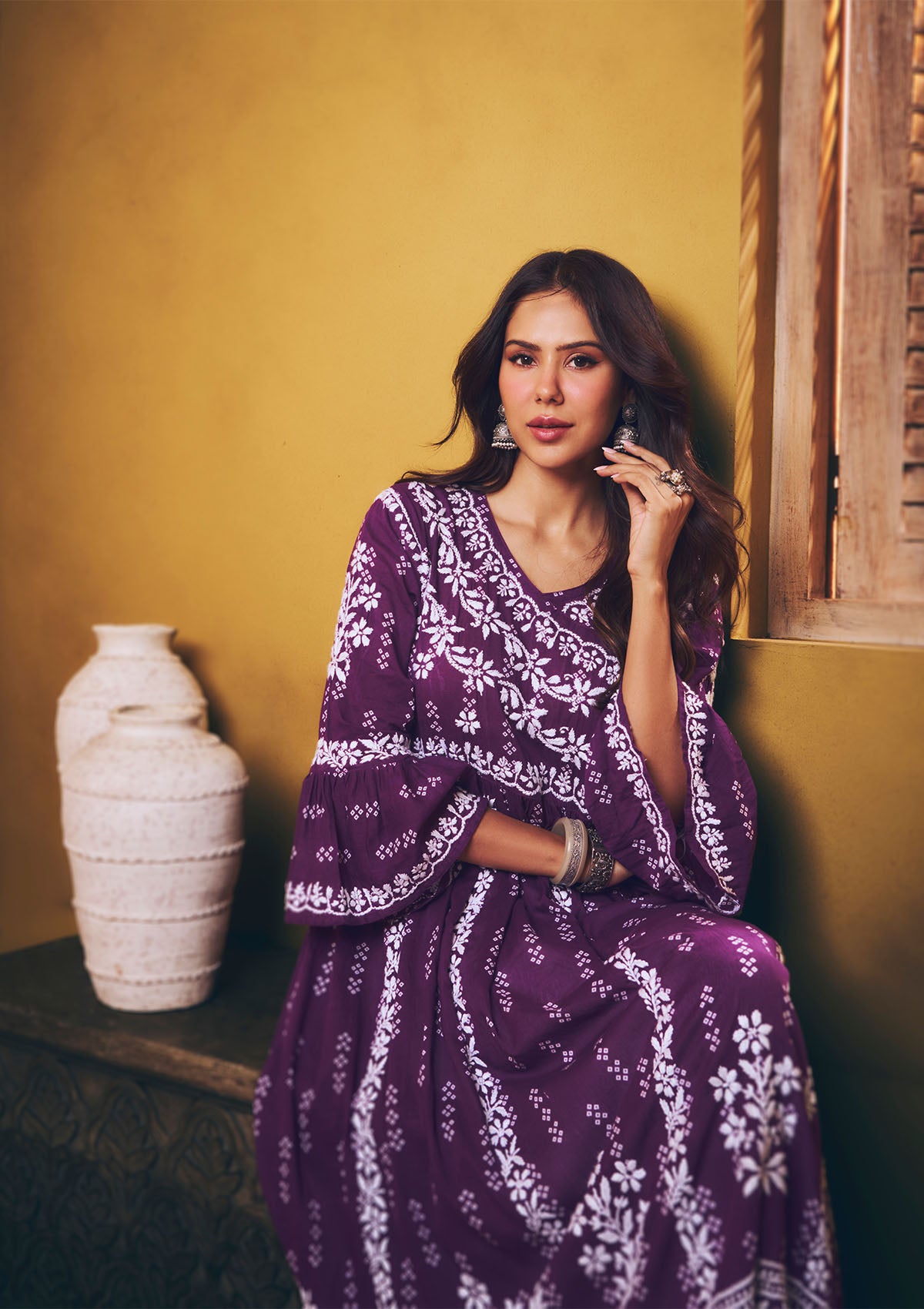 Sonam Purple Chikankari Angrakha Kurta