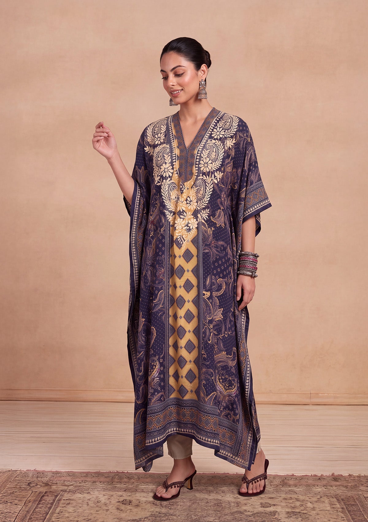 HOC Women Purple Crepe Chikankari Kaftan