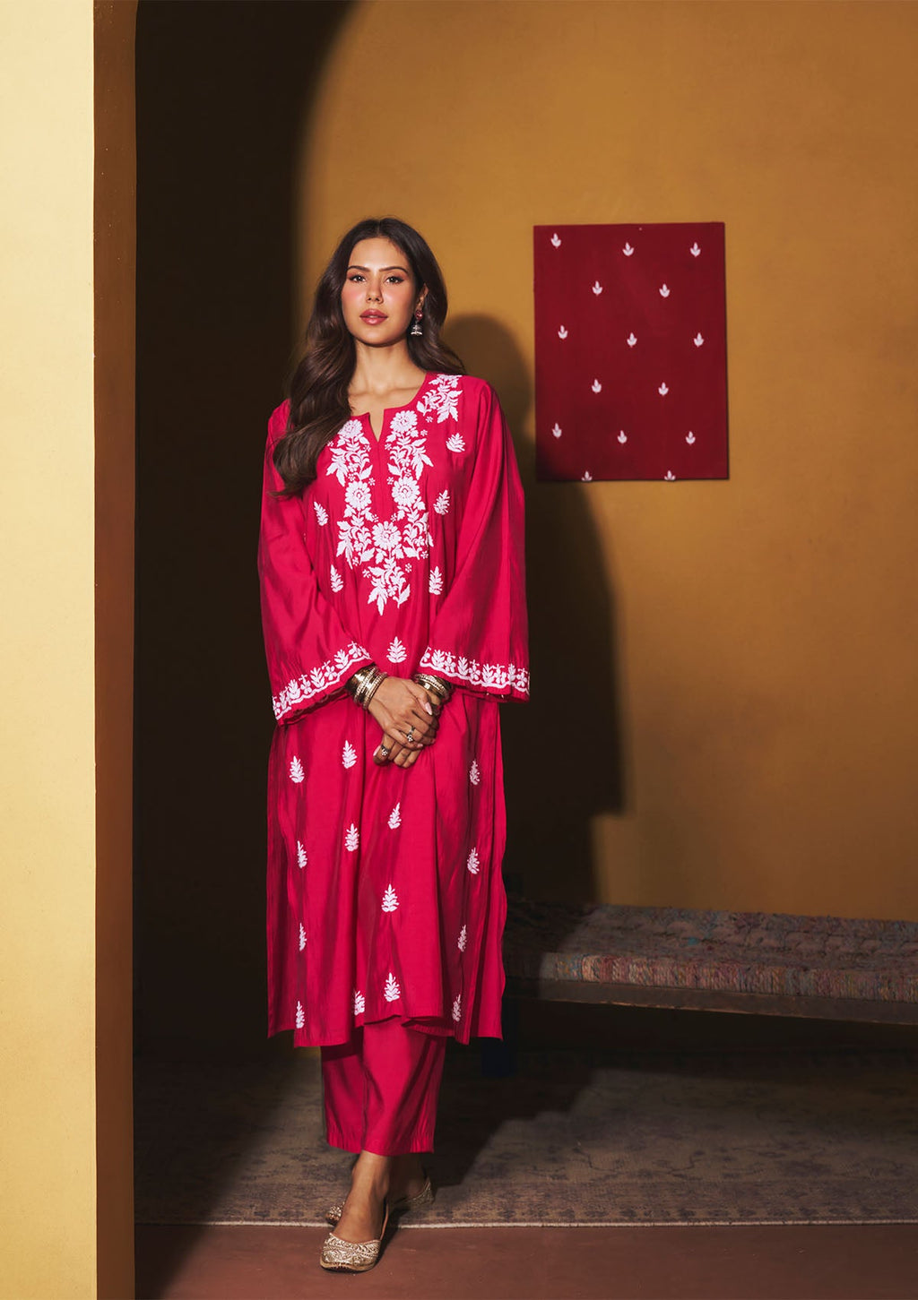 Sonam Pink Chanderi Chikankari Kurta Set