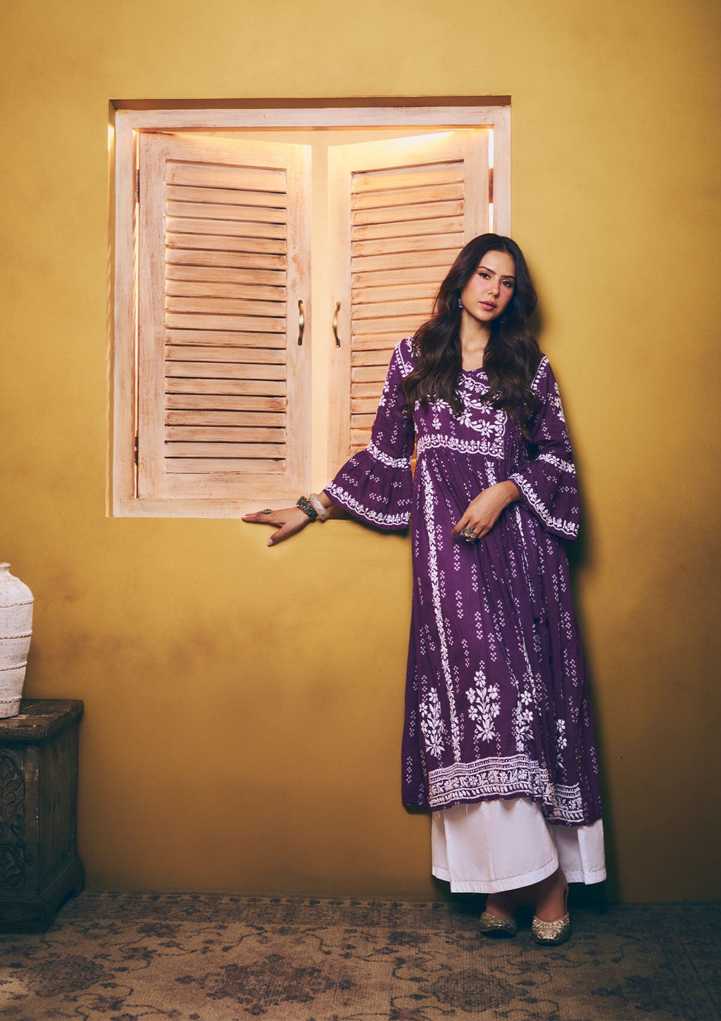 Sonam Purple Chikankari Angrakha Kurta