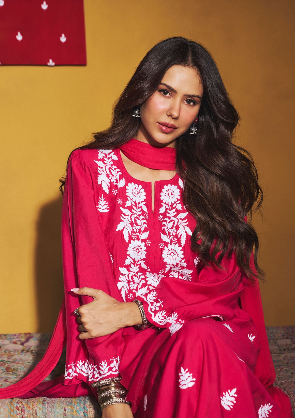 Sonam Pink Chanderi Chikankari Kurta Set
