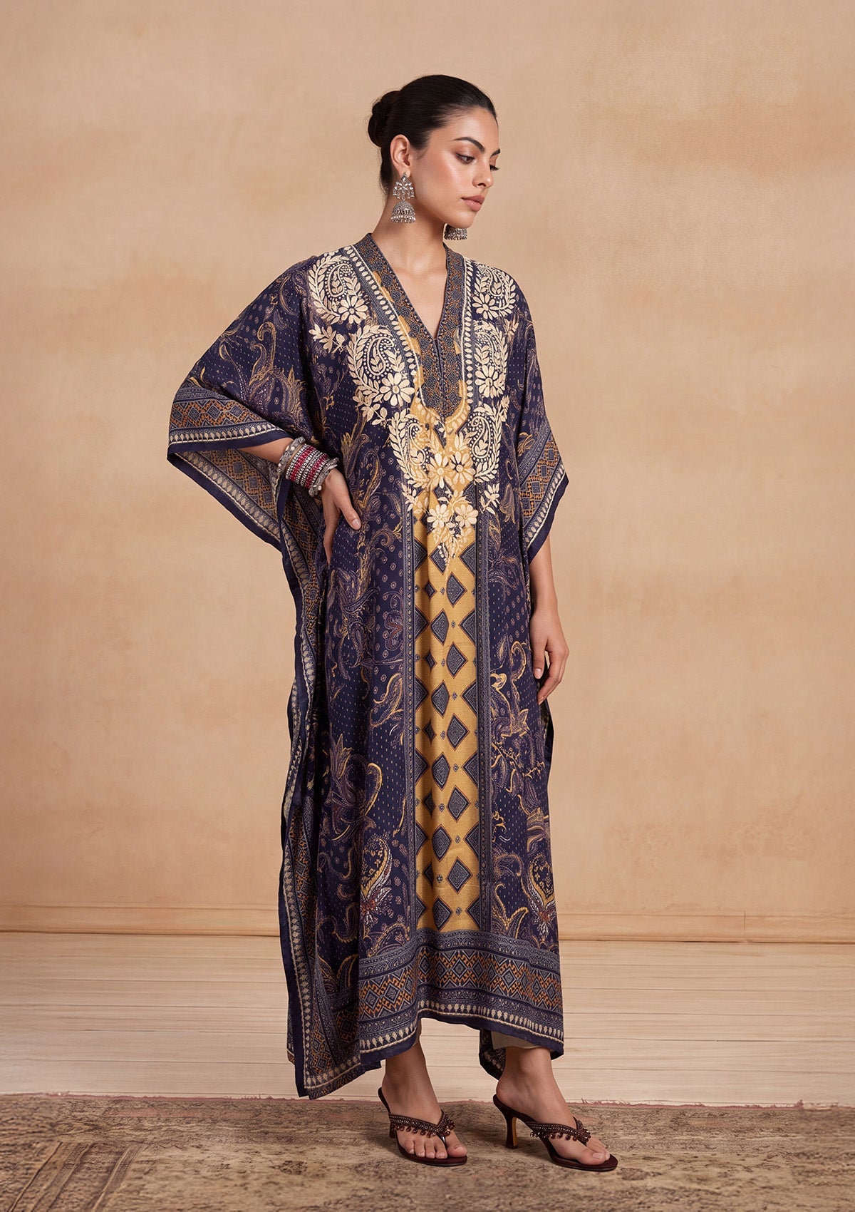 HOC Women Purple Crepe Chikankari Kaftan