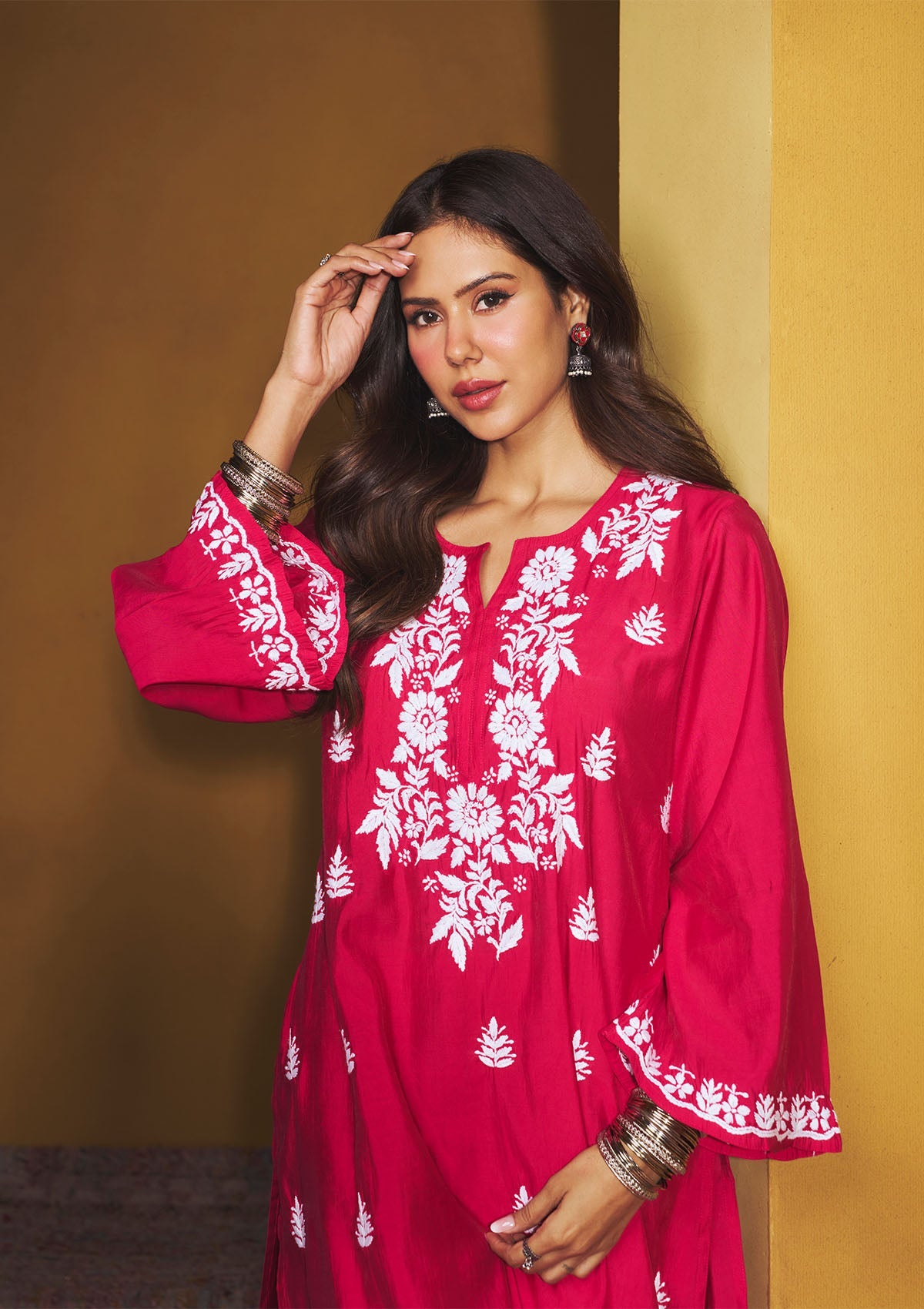 Sonam Pink Chanderi Chikankari Kurta Set