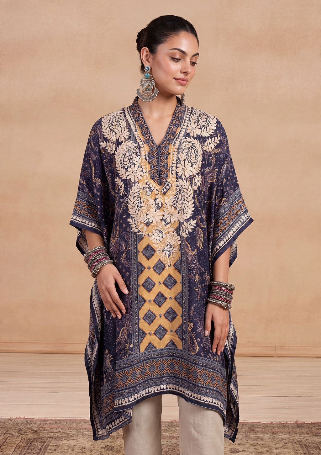 HOC Women Purple Crepe Chikankari Short Kaftan
