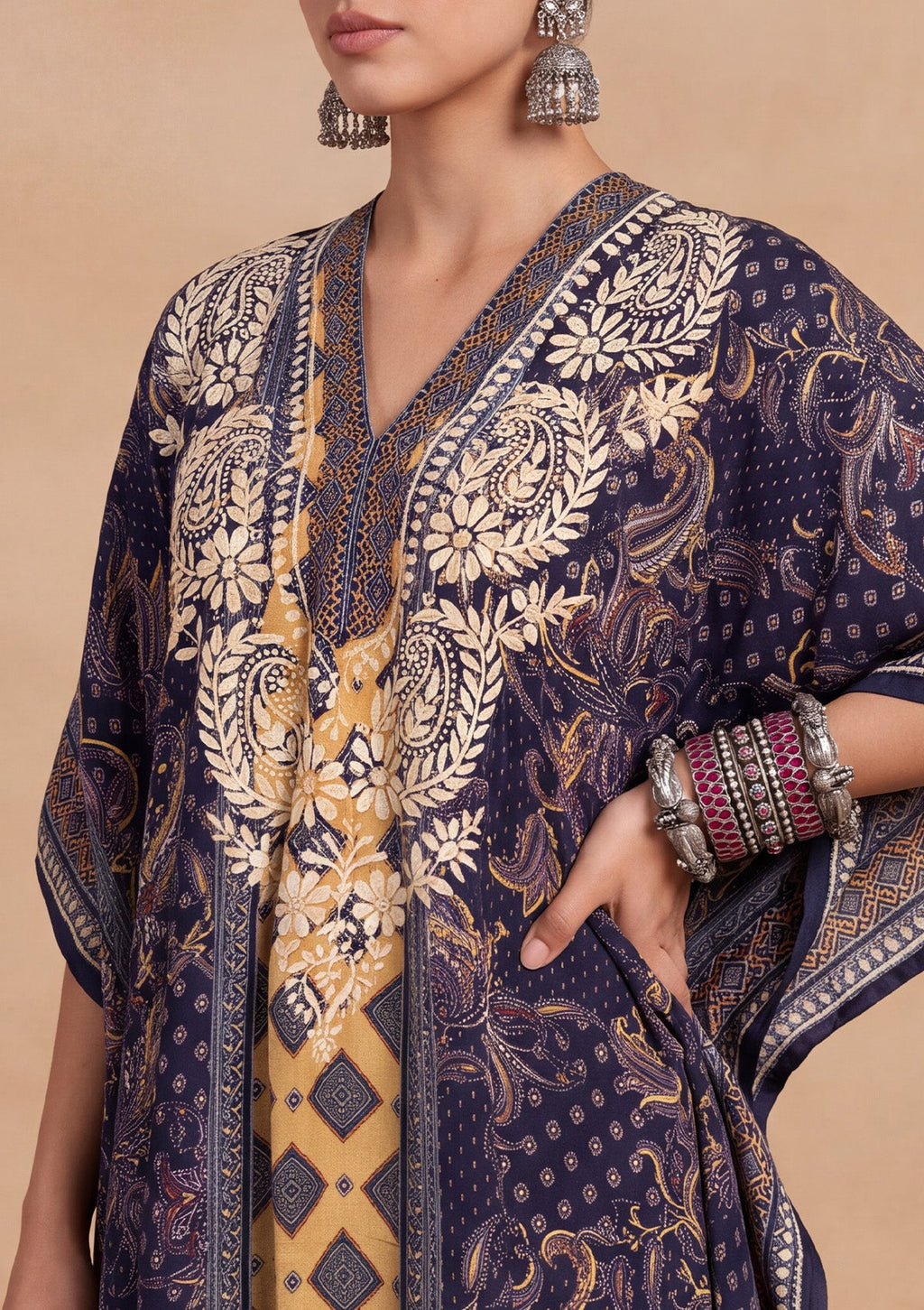 HOC Women Purple Crepe Chikankari Kaftan