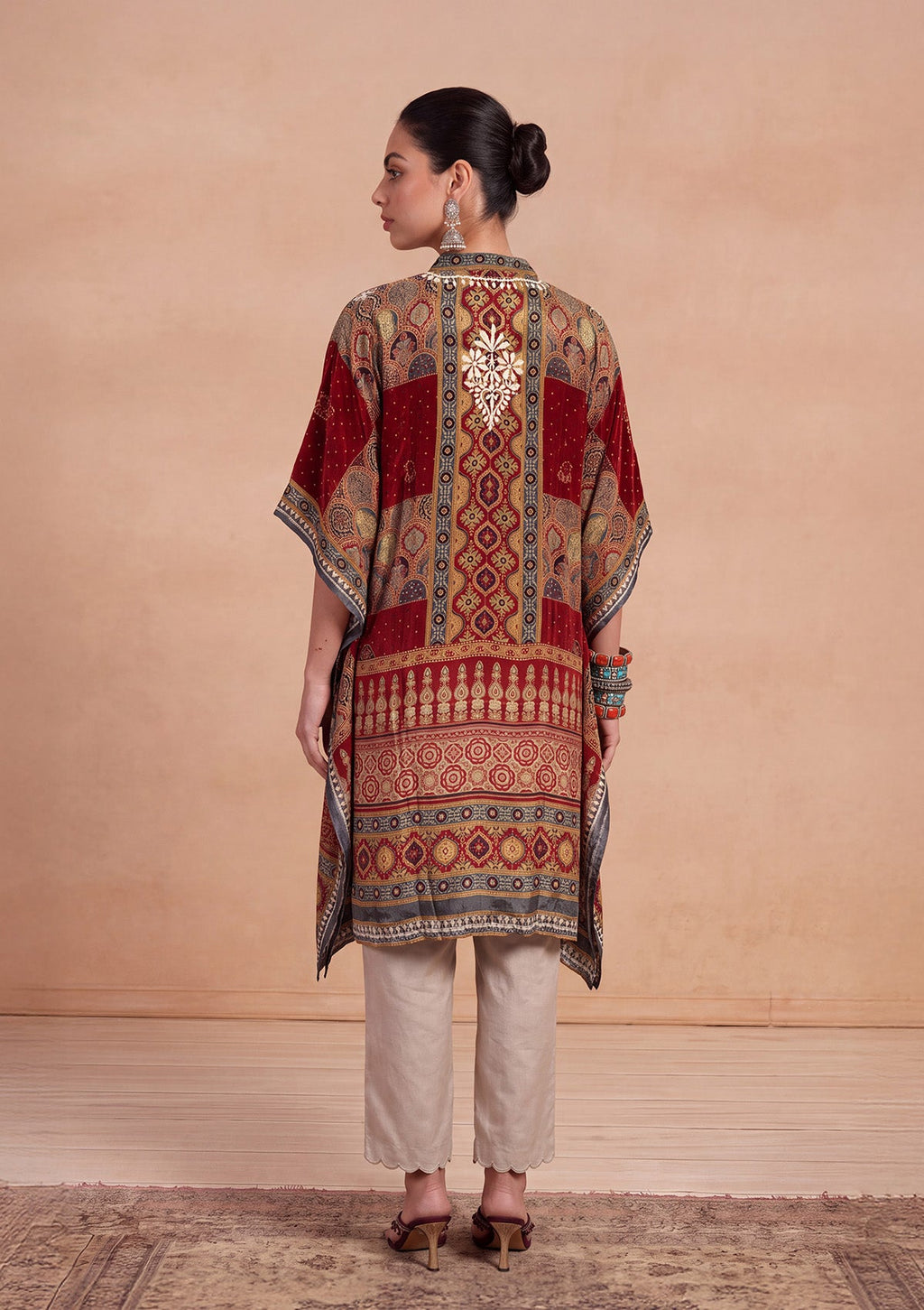 HOC Crepe Chikankari Printed Straight Women's Short Kaftan-Rust