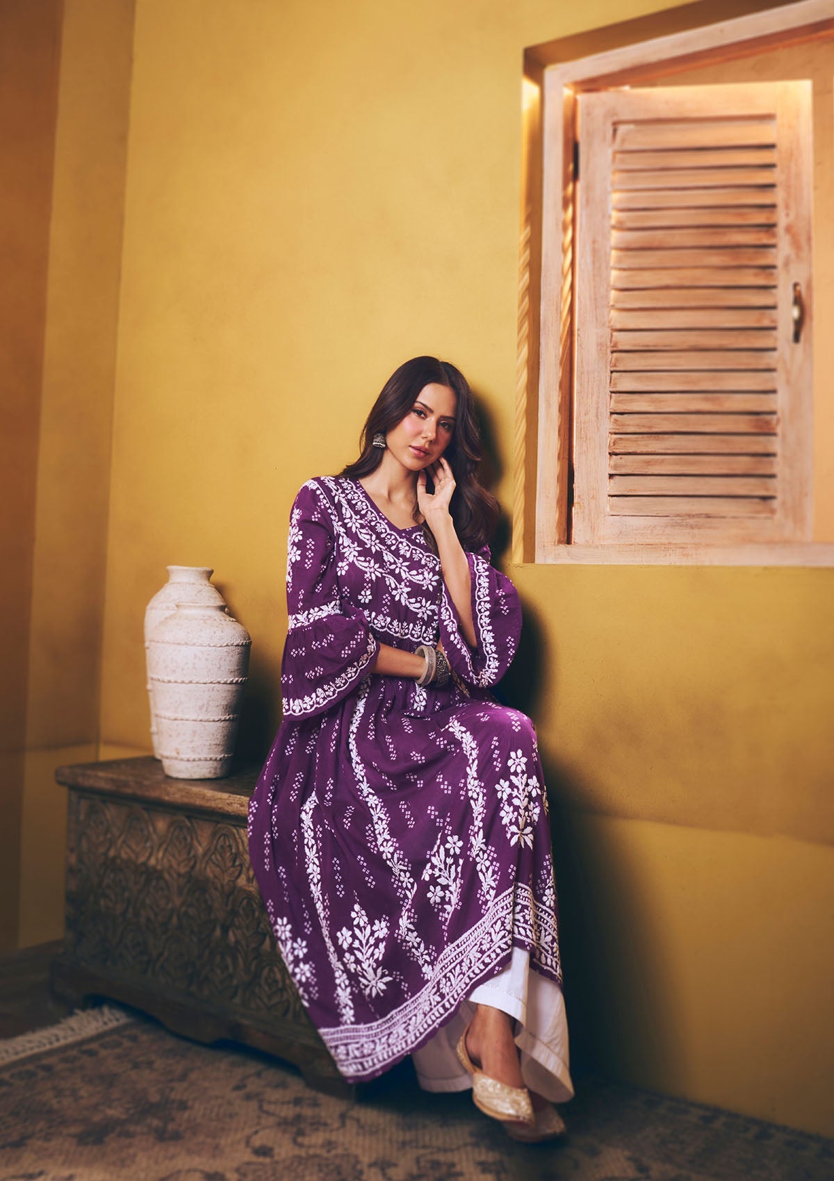 Sonam Purple Chikankari Angrakha Kurta
