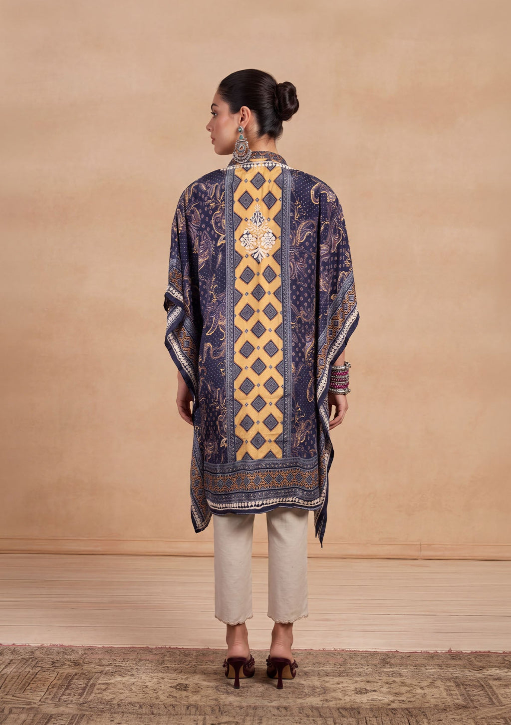 HOC Women Purple Crepe Chikankari Short Kaftan