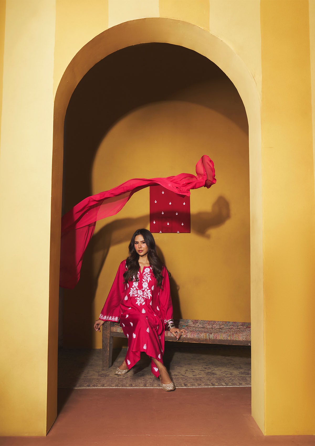 Sonam Pink Chanderi Chikankari Kurta Set