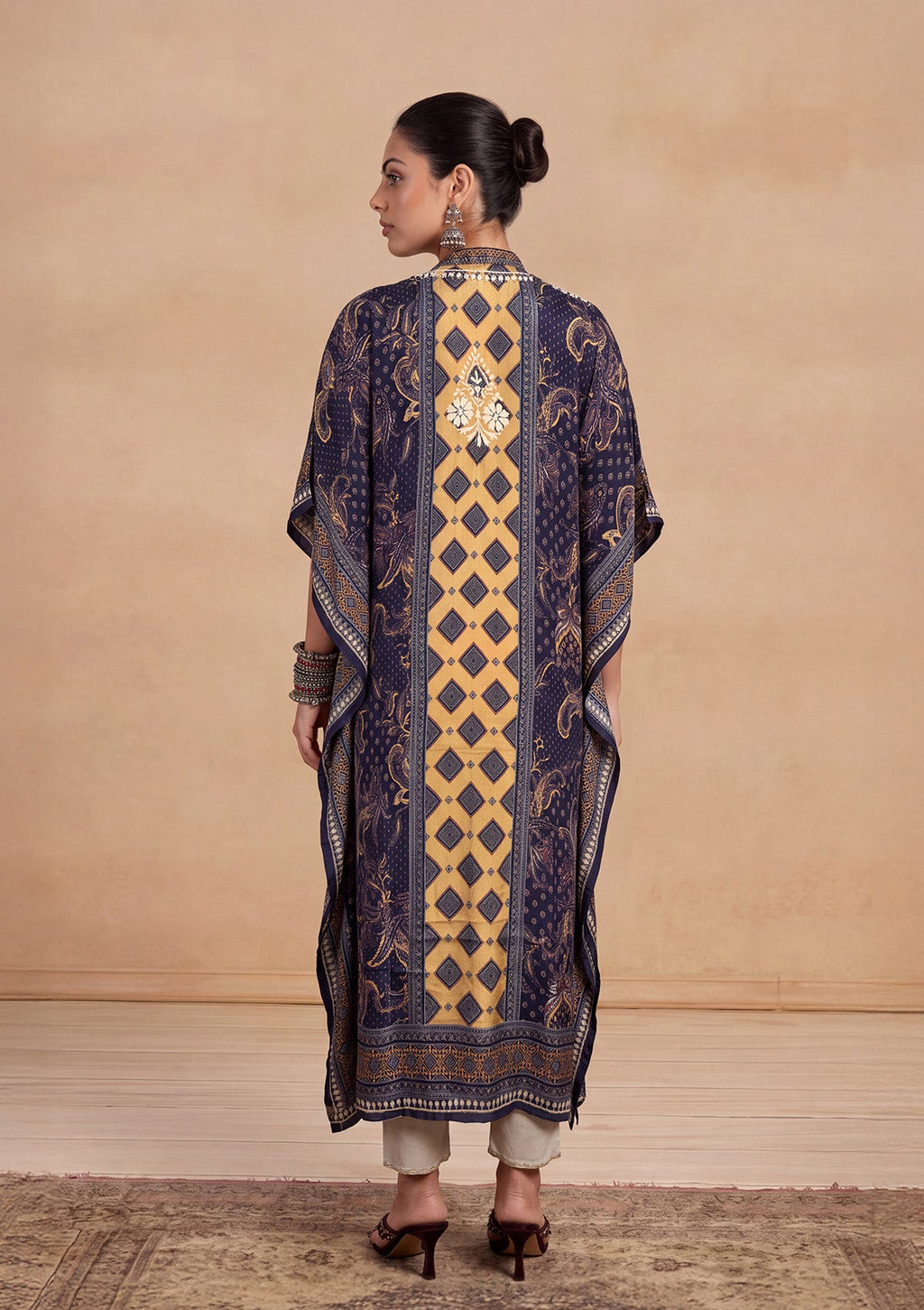 HOC Women Purple Crepe Chikankari Kaftan