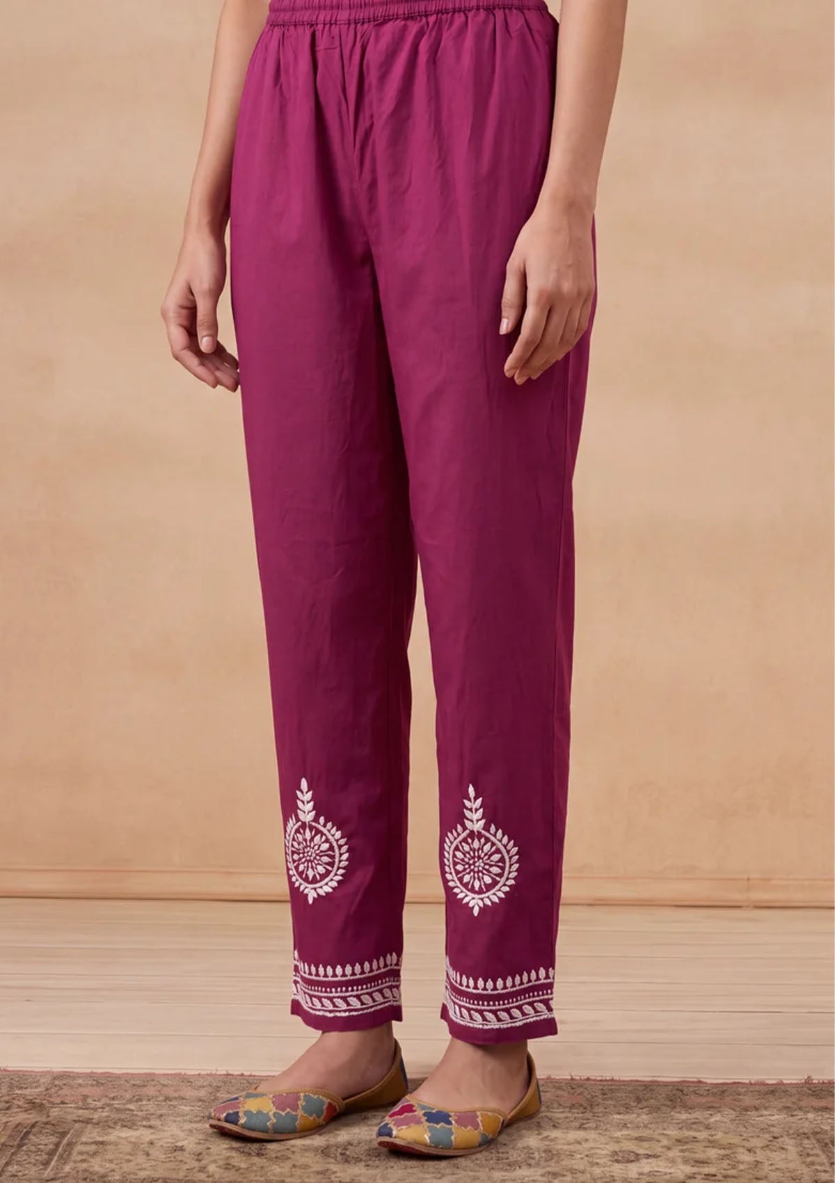 HOC Soha Cotton Chikankari Solid Women's 2 PC Long Kurta Set - Maroon