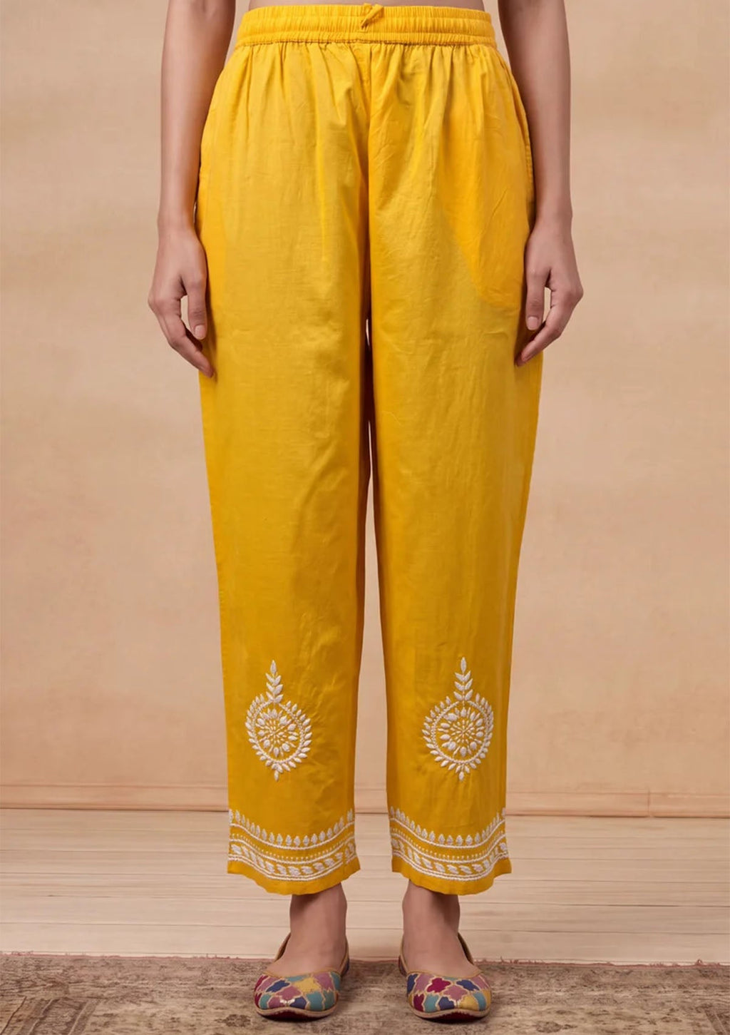 HOC Soha Cotton Chikankari Solid Women's 2 PC Long Kurta Set - Yellow