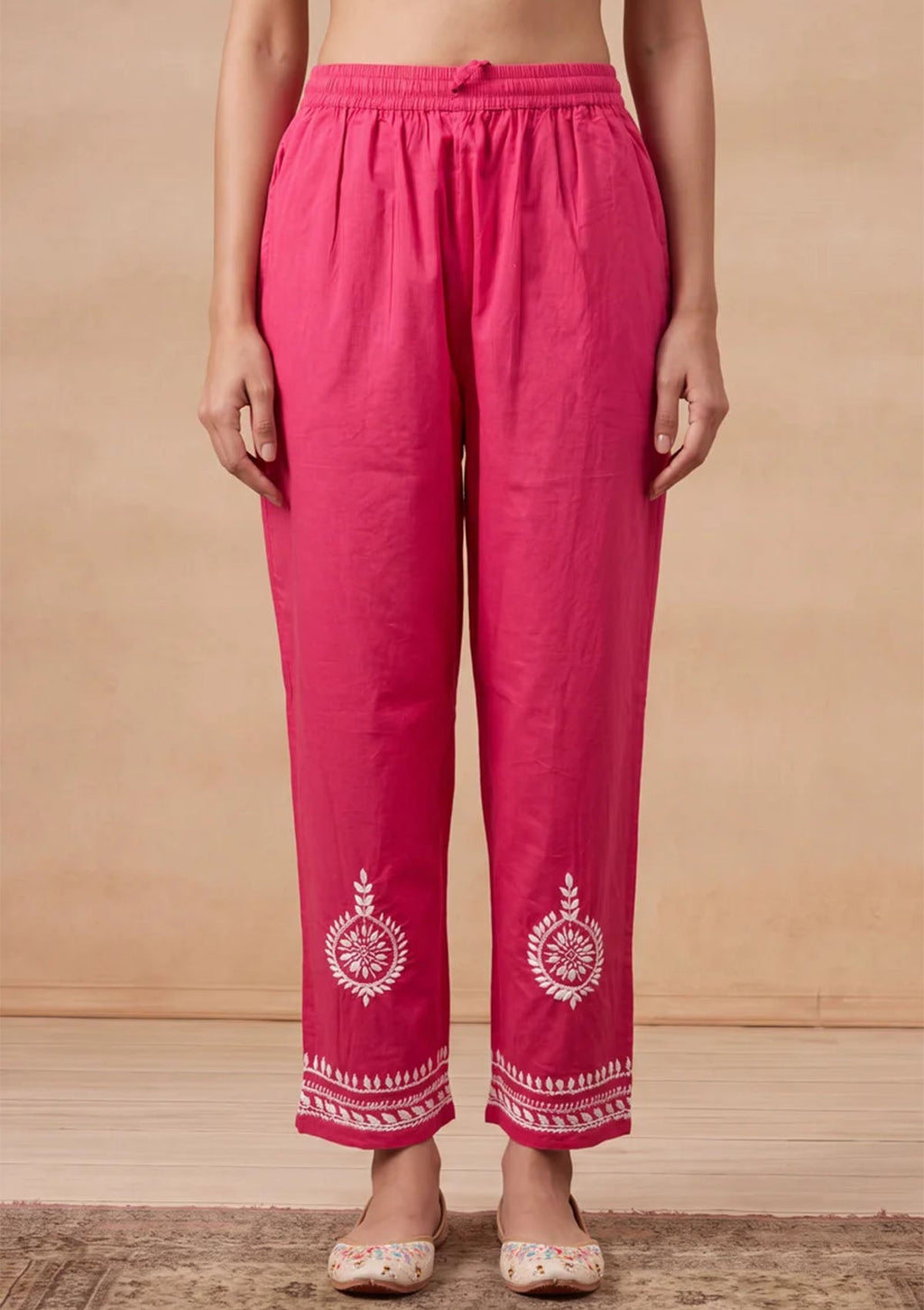 HOC Soha Cotton Chikankari Solid Women's 2 PC Long Kurta Set - Fuchsia Pink