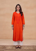 HOC Rayon Chikankari Solid Women's Long Kurta - Orange