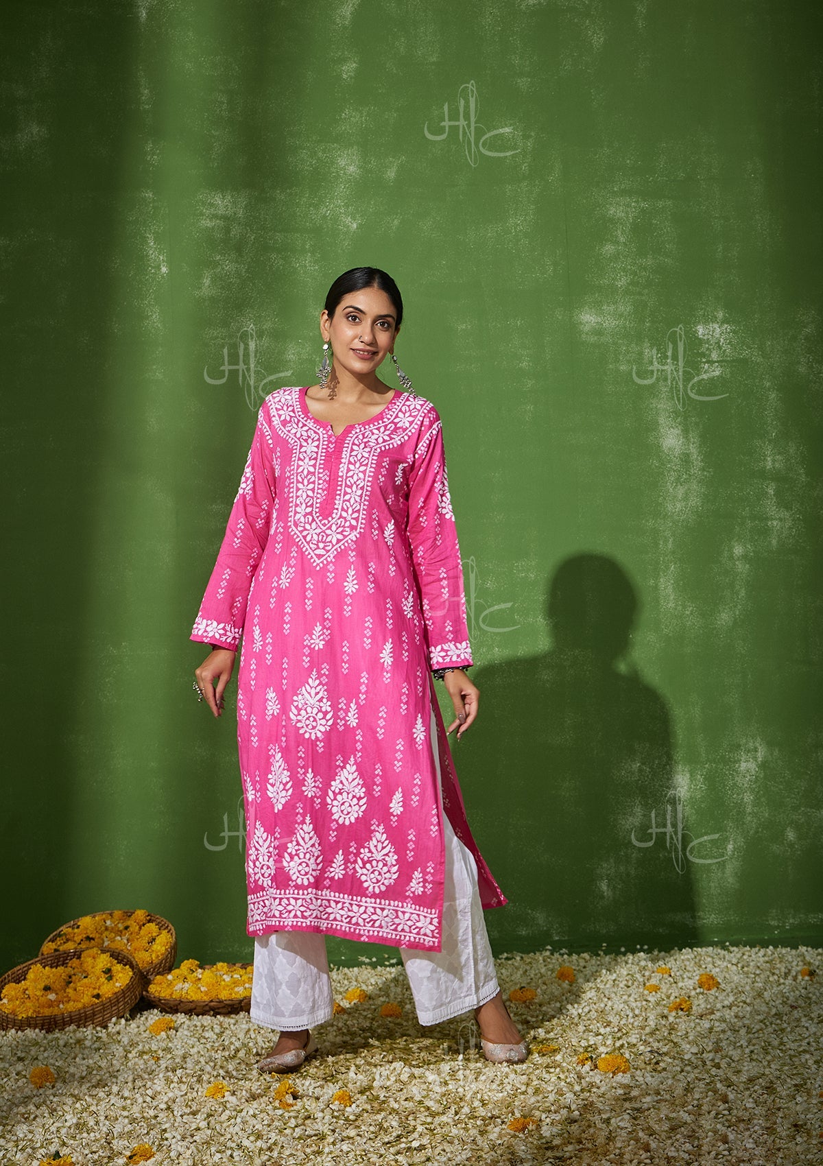 HOC Women Mira Chikankari Mulmul Straight Kurta