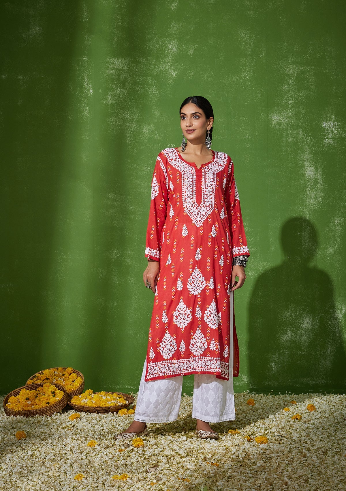 HOC Women Mira Chikankari Mulmul Straight Kurta