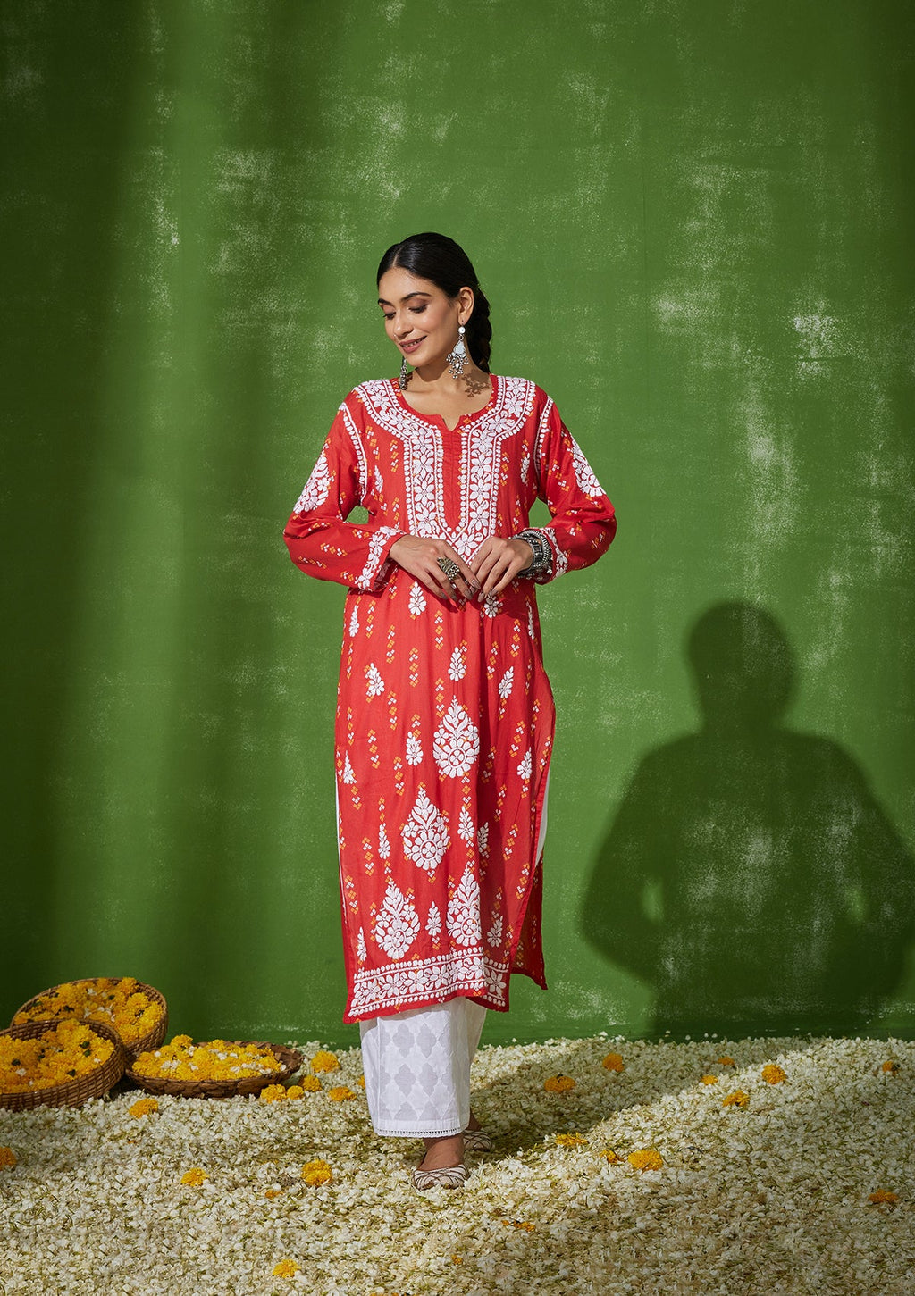 HOC Women Mira Chikankari Mulmul Straight Kurta