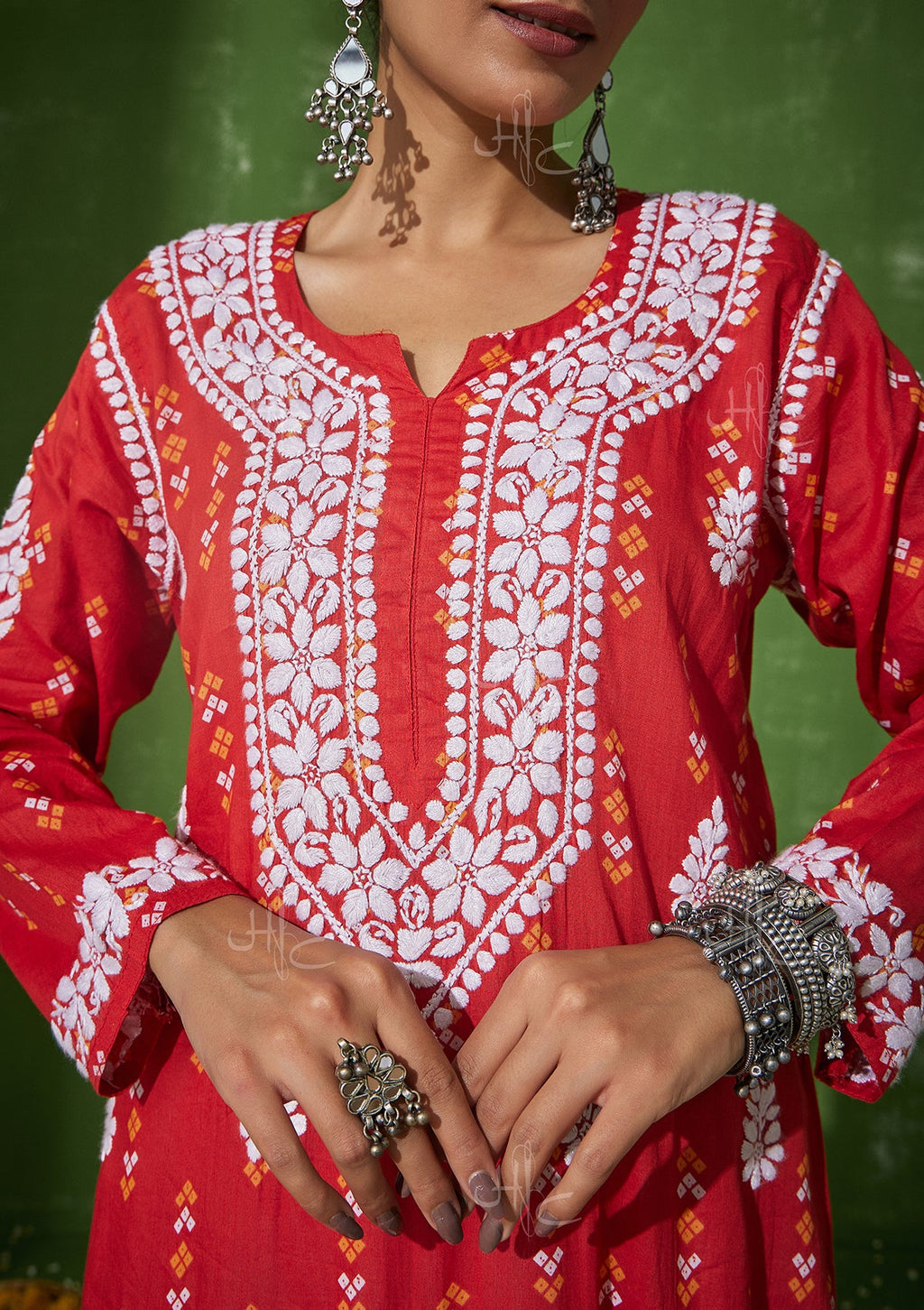 HOC Women Mira Chikankari Mulmul Straight Kurta