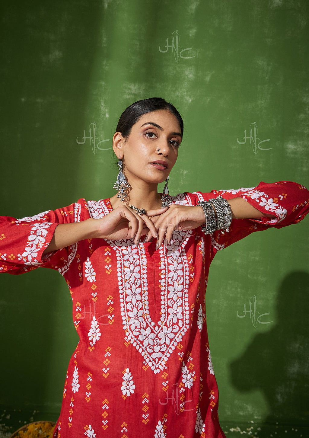 HOC Women Mira Chikankari Mulmul Straight Kurta